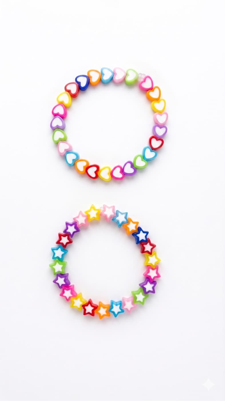 Les deux bracelets cœur et étoile sur fond blanc